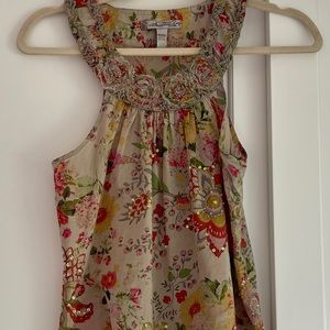 American Rag Cie Sleeveless Cotton Floral Sequined Scoop Neck Top Size XS EUC